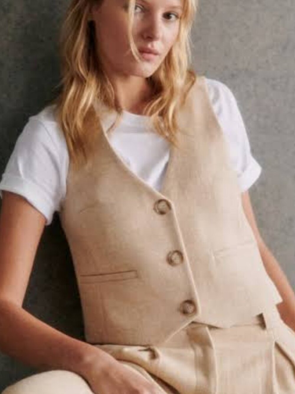 Sezane Elroy Jacket Vest Mottled Ecru Size 4